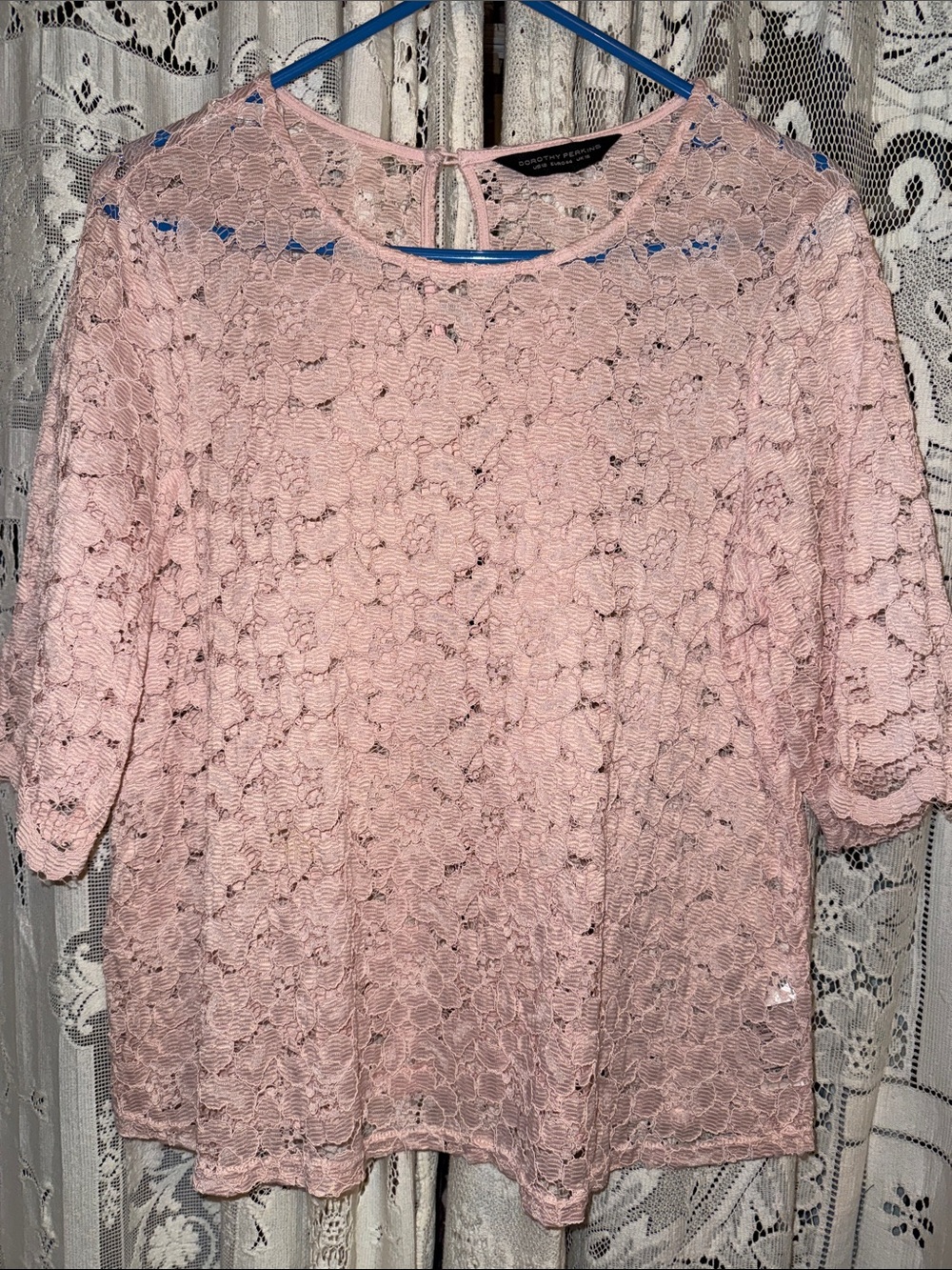 Dorothy Perkins Blush Pink Lace Overlay Short Sleeve Top
